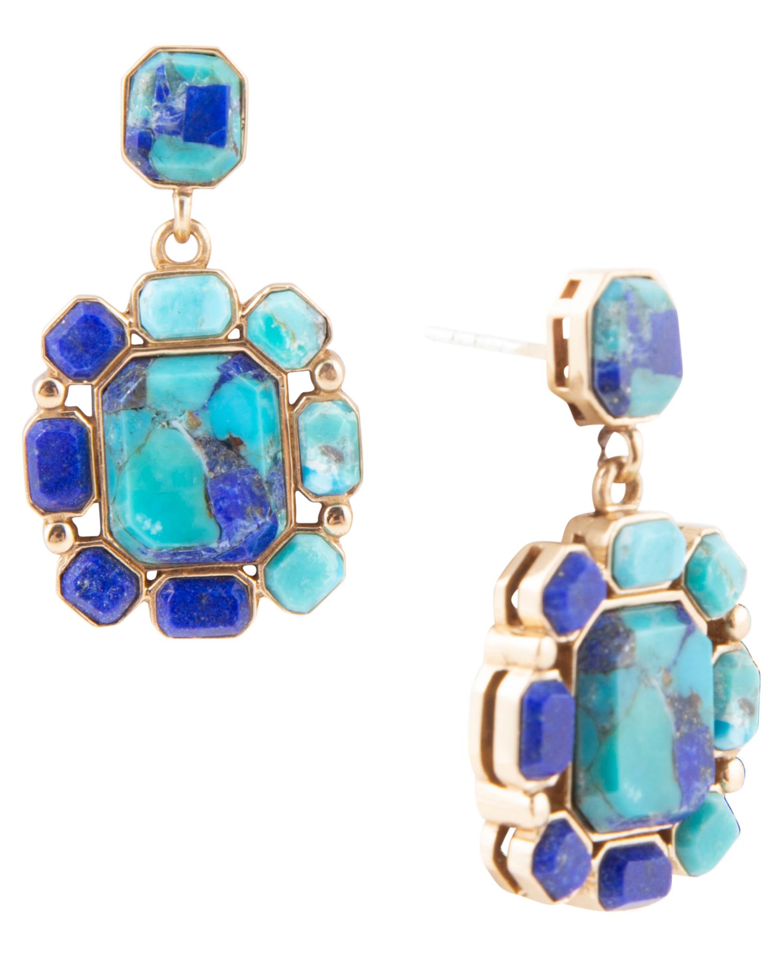 Barse Duality Blue Lapis and Turquoise Golden Drop Earrings