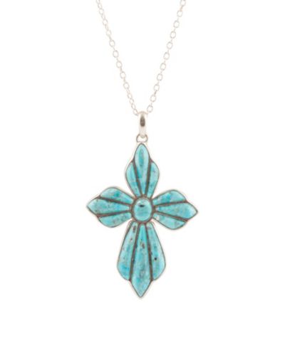 Barse Blue Turquoise Cross Pendant Sterling Silver Necklace
