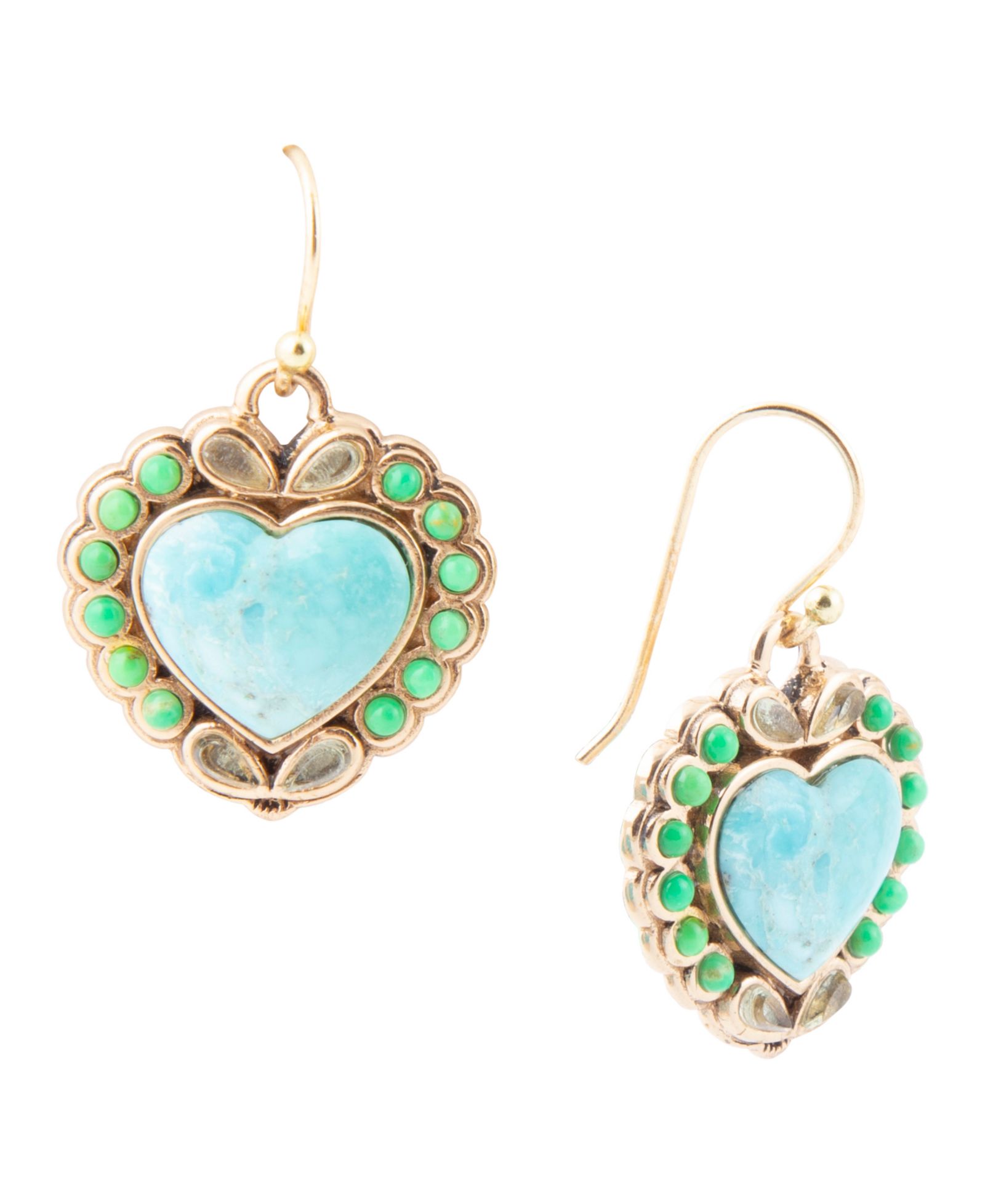 Серьги Barse Legacy Heart Lime Green and Blue Turquoise Golden Drop