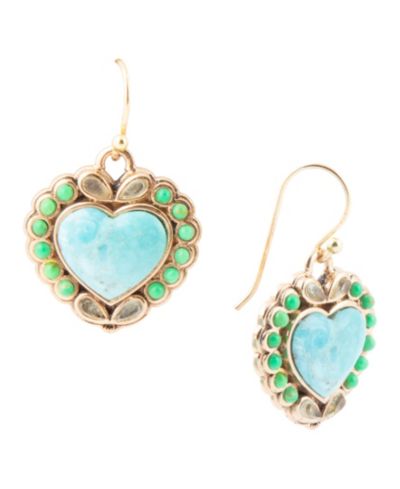 Серьги Barse Legacy Heart Lime Green and Blue Turquoise Golden Drop