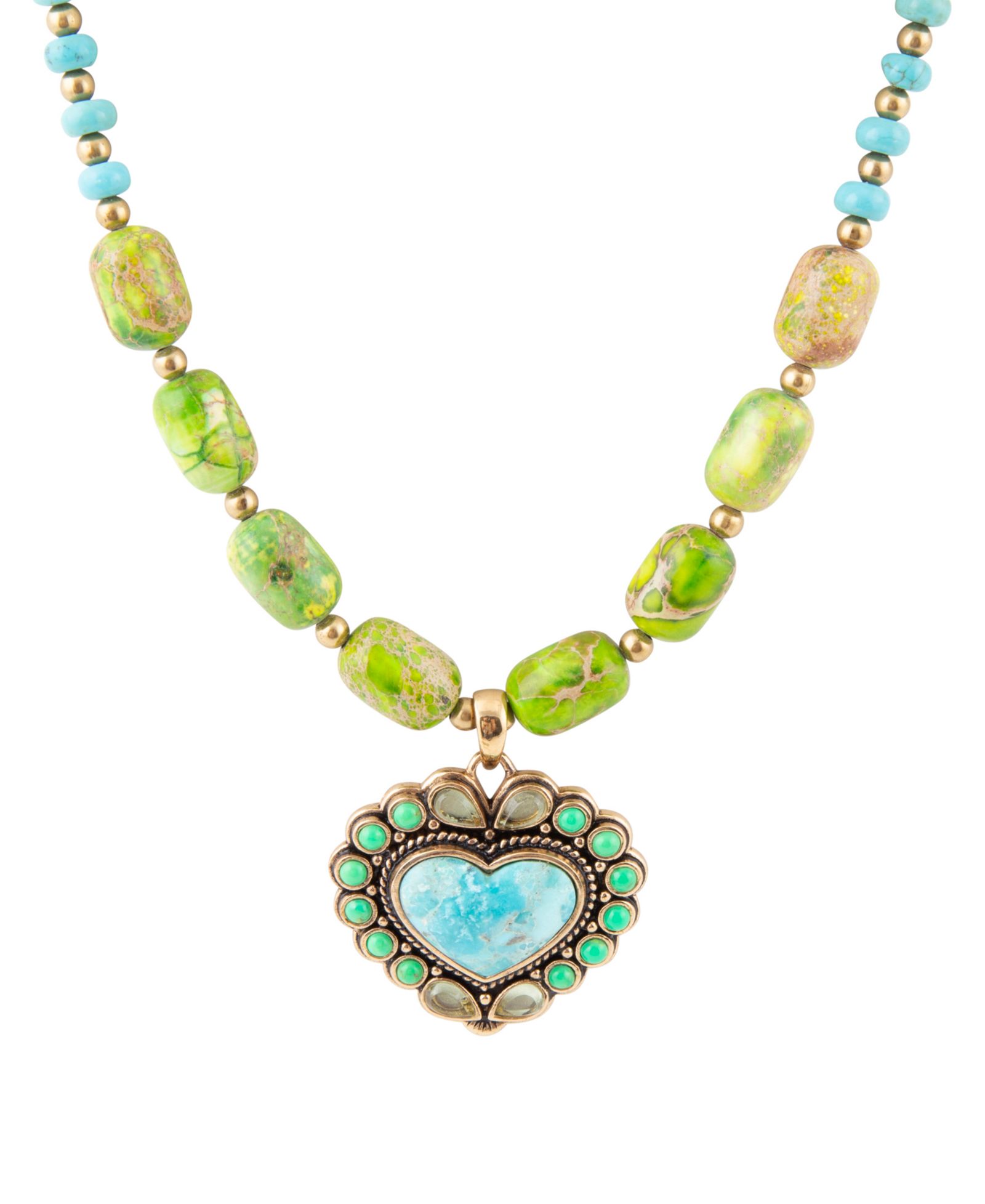 Barse Legacy ожерелье-подвеска с кулоном в форме сердца, цвет lime green и blue turquoise, золотистого цвета