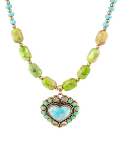 Barse Legacy ожерелье-подвеска с кулоном в форме сердца, цвет lime green и blue turquoise, золотистого цвета