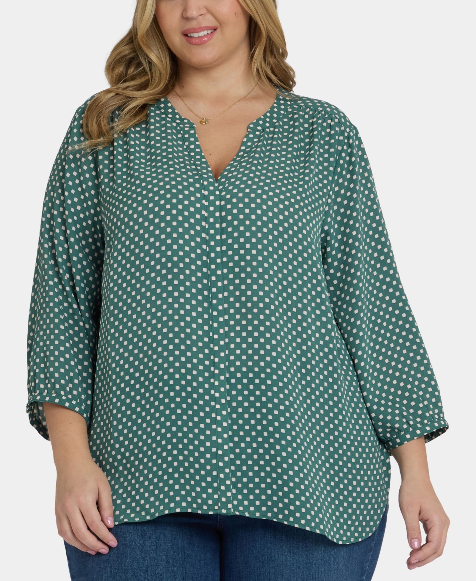 NYDJ Plus Size Pintuck 3/4 Sleeve Top