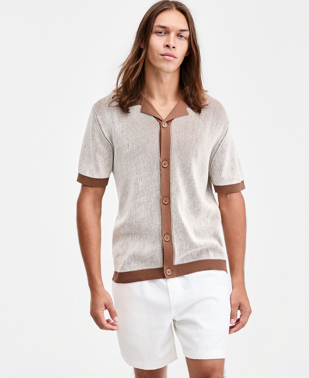 Sun + Stone Men's Plaited Short-Sleeve Camp Shirt, Macy's Exclusive