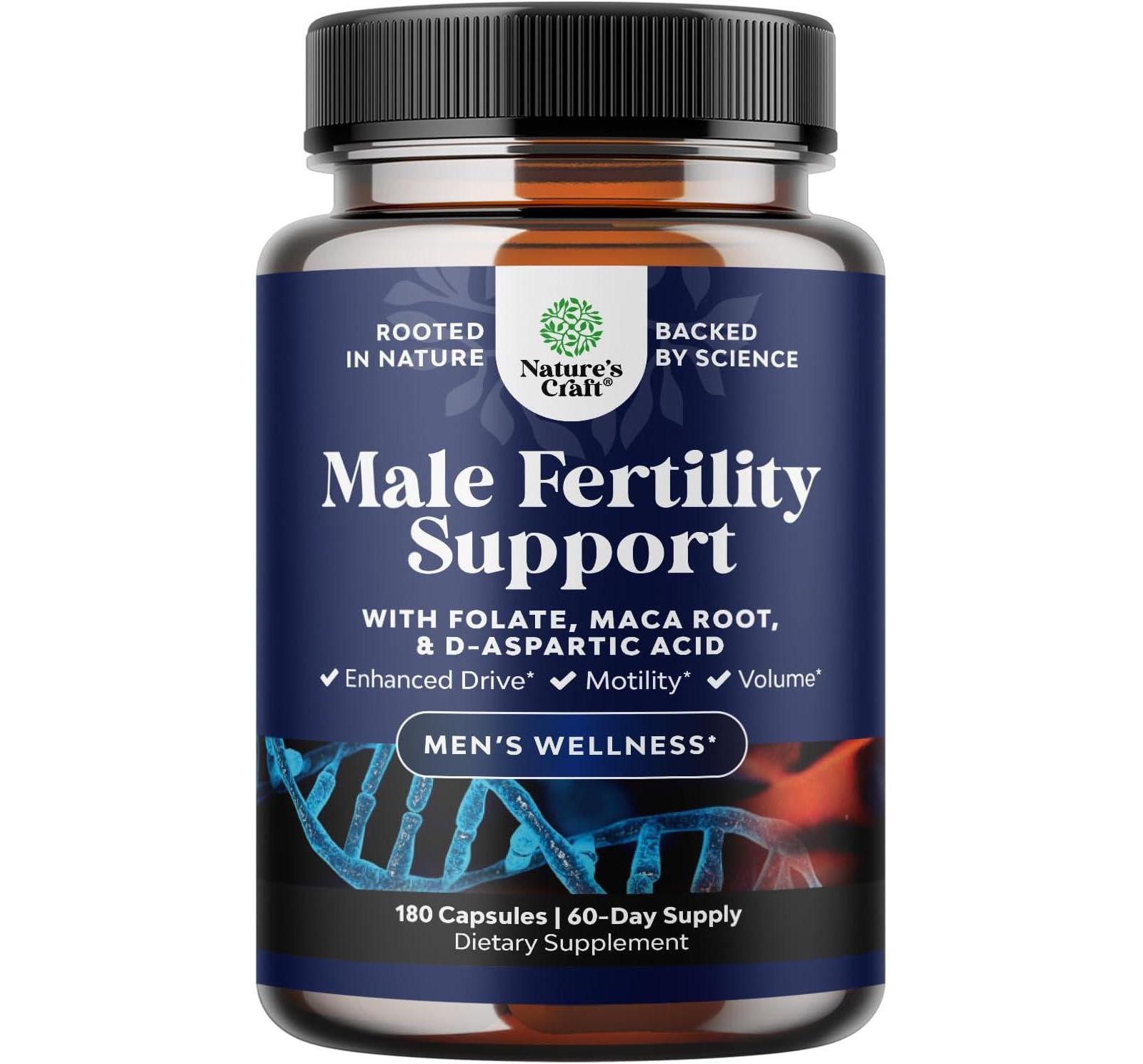 Nature's Craft Men's Fertility Capsules, CoQ10 Maca Root Methyl Folate & D-Aspartic Acid for Count Motility & Fertility Support, Nature's Craft