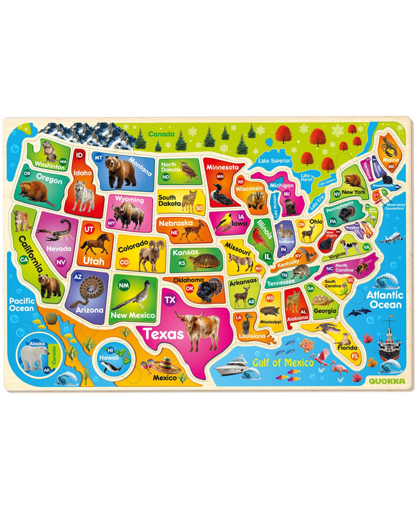 Quokka USA & World Map Magnetic Puzzle, 2-Piece Set, Ages 3+