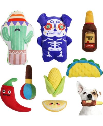 Nocciola Mexican Style Squeaky Dog Toys, Cute Soft Plush Stuffed Crinkle Chew Puppy Toys for Small Medium Breed, 8 Packs
