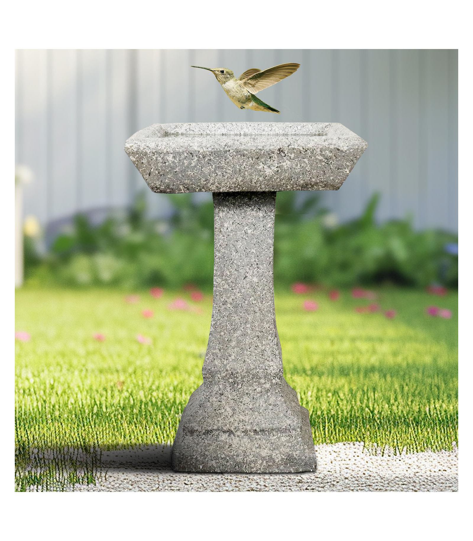 Sunjet 22.8" H Concrete Birdbath with Pedestal – 15" Dia Outdoor Freestanding Garden Bird Feeder & Bath for Patio, Yard, Decor