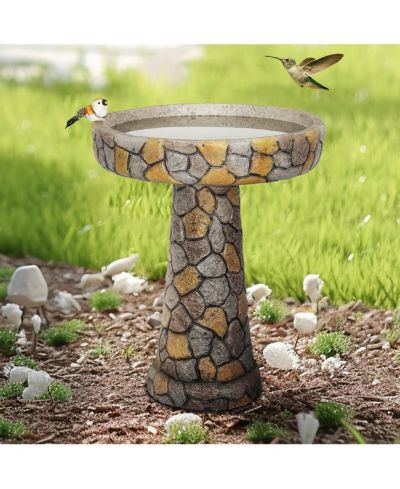 SunJet 24”H Stone-Like Concrete Bird Bath with Pedestal for Garden, Patio, Yard Outdoor Decor