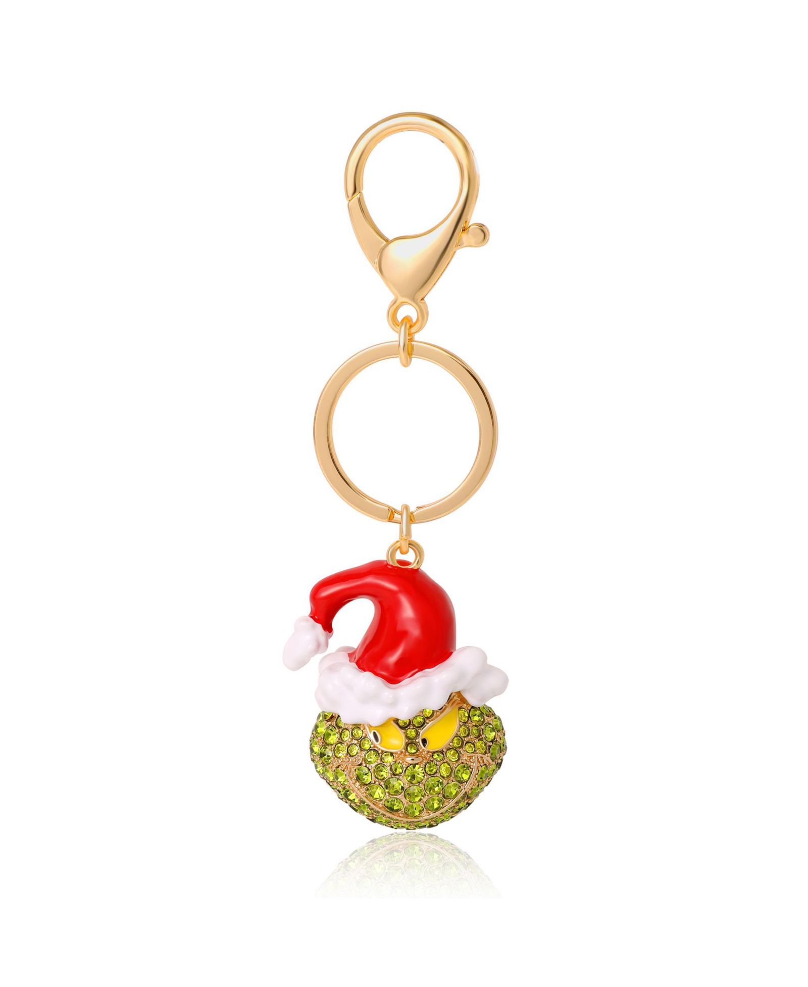 Dr. Seuss The Grinch Crystal Keychain with Santa Hat, Gold-Tone