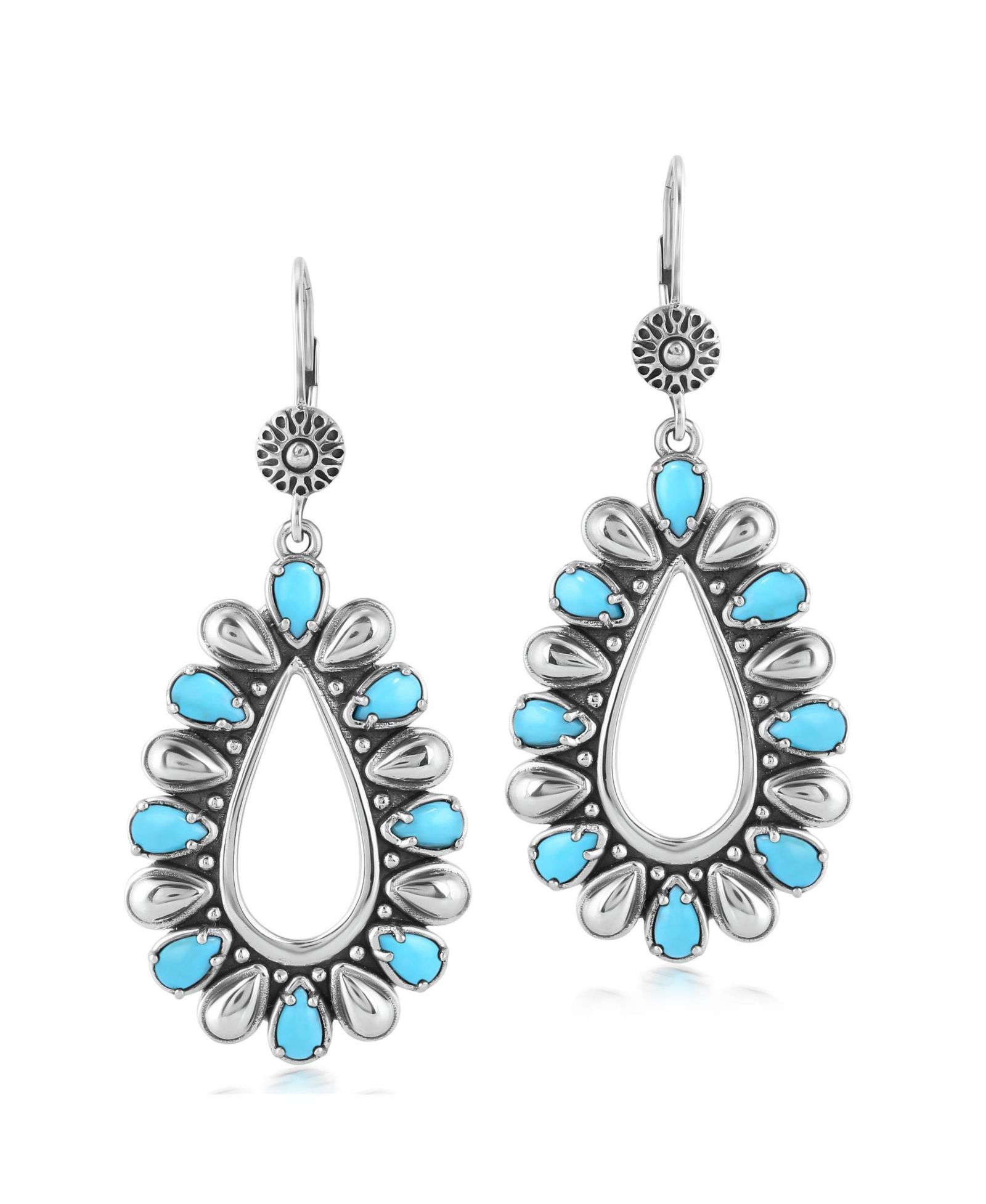 American West Jewelry серьги-подвески Sterling Kingman Open Teardrop Pear-Cut