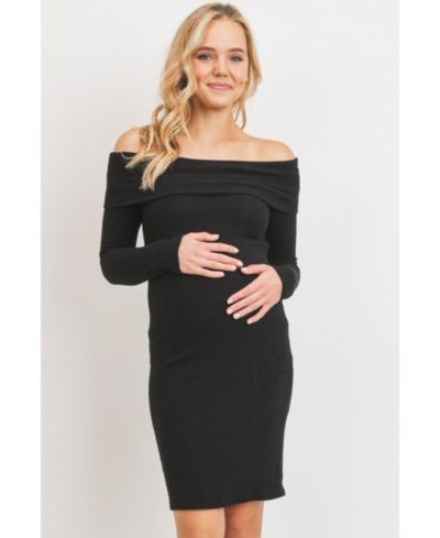 Женское приталенное платье для беременных Hello Miz Ribbed Off Shoulder Long Sleeve Bodycon