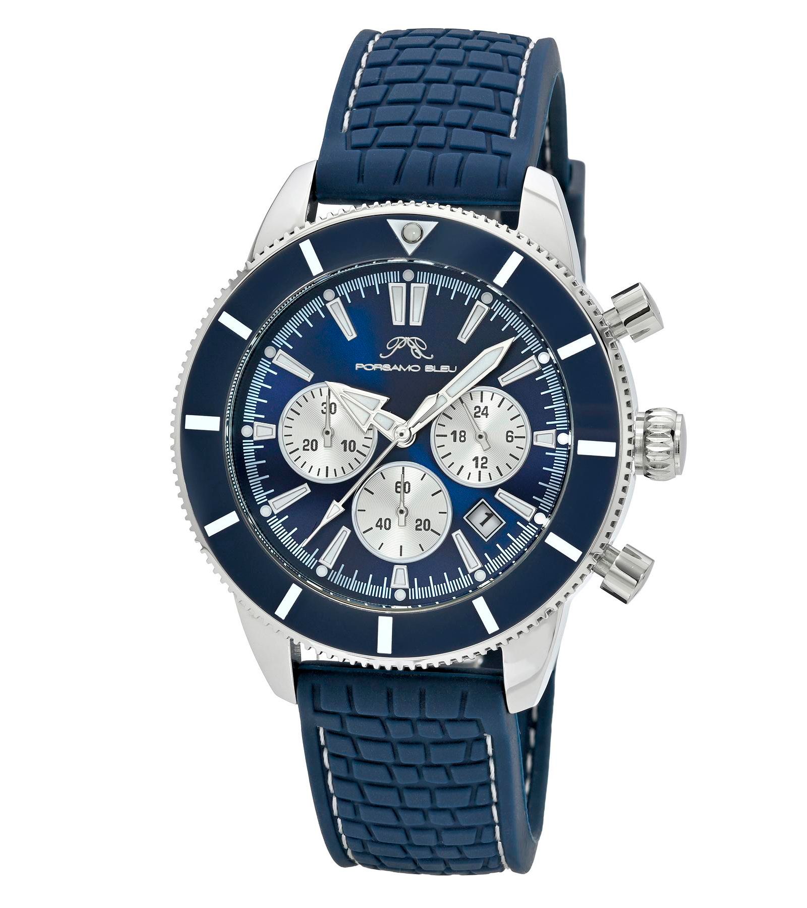 Porsamo Bleu Men's Brandon Chronograph Blue Silicone Strap Watch 44 mm