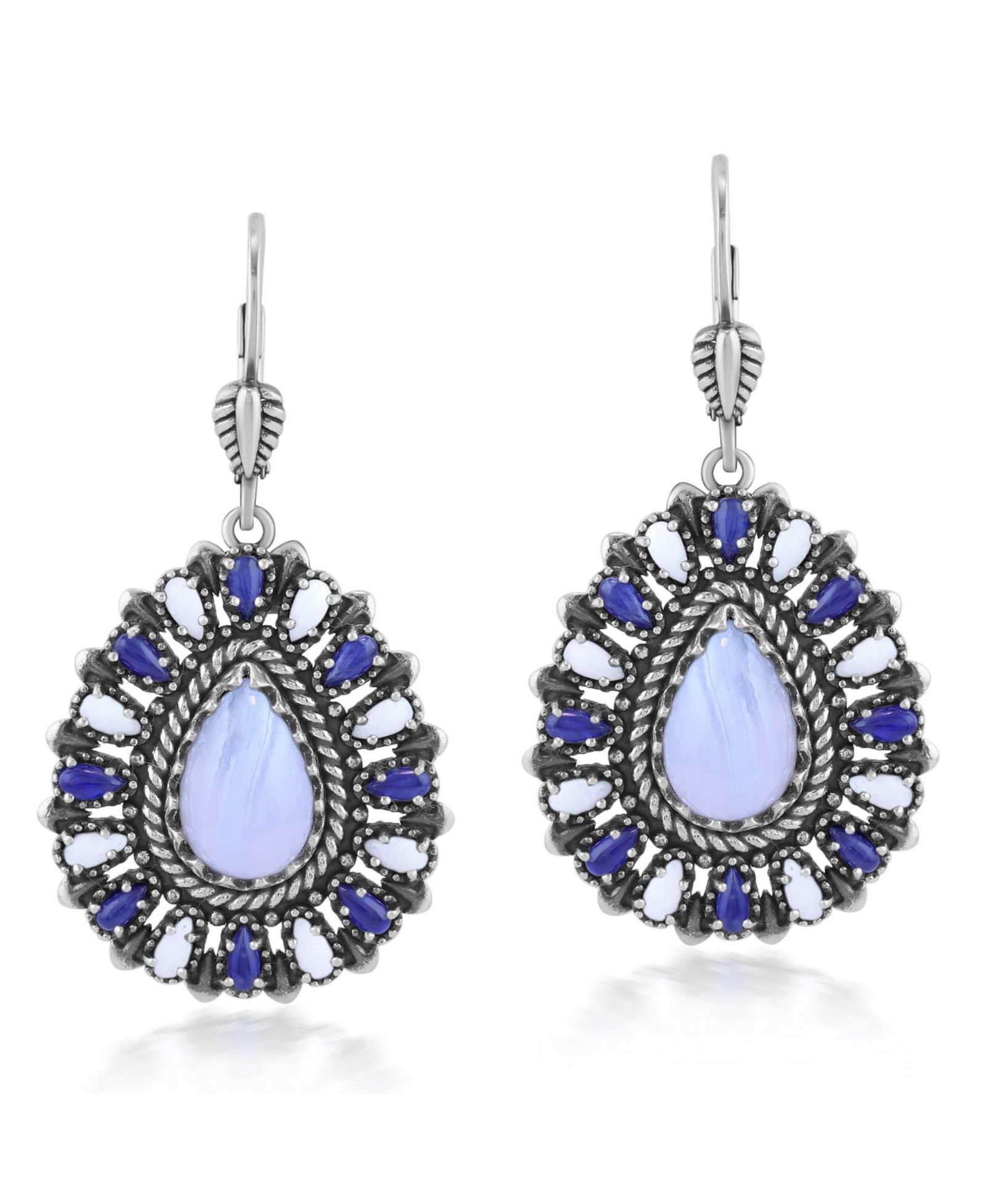 Серьги American West Jewelry Sterling Lace Agate, Sodalite, and Agate Cluster Pear Shaped Dangle