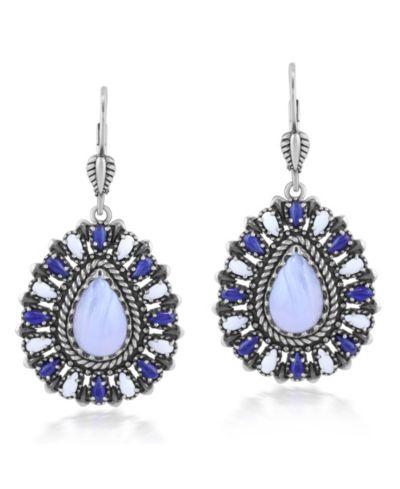 Серьги American West Jewelry Sterling Lace Agate, Sodalite, and Agate Cluster Pear Shaped Dangle