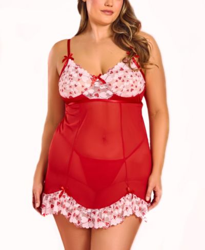 Комплект нижнего белья Hauty Plus Size 2-Piece Heart Lace и Princess Seam Babydoll