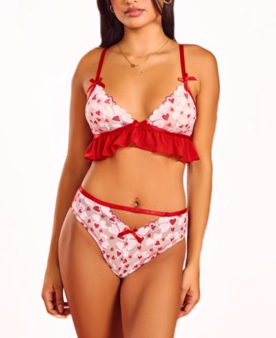 Комплект нижнего белья Hauty Women's 2-Piece Heart Lace and Ruffle Bralette and Panty Set Lingerie