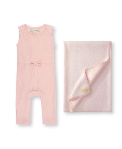 Hope & Henry Baby Girls Hope and Henry Cinched Waist Romper and Jacquard Blanket Gift Set