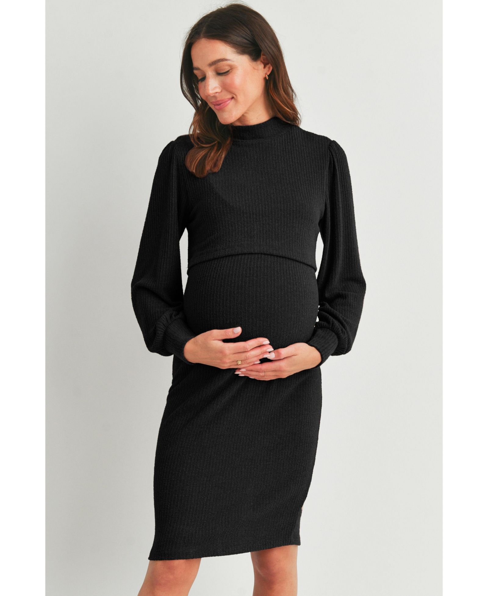 Hello Miz Women's Double Layer Mock Neck Ribbed Nursing Dress