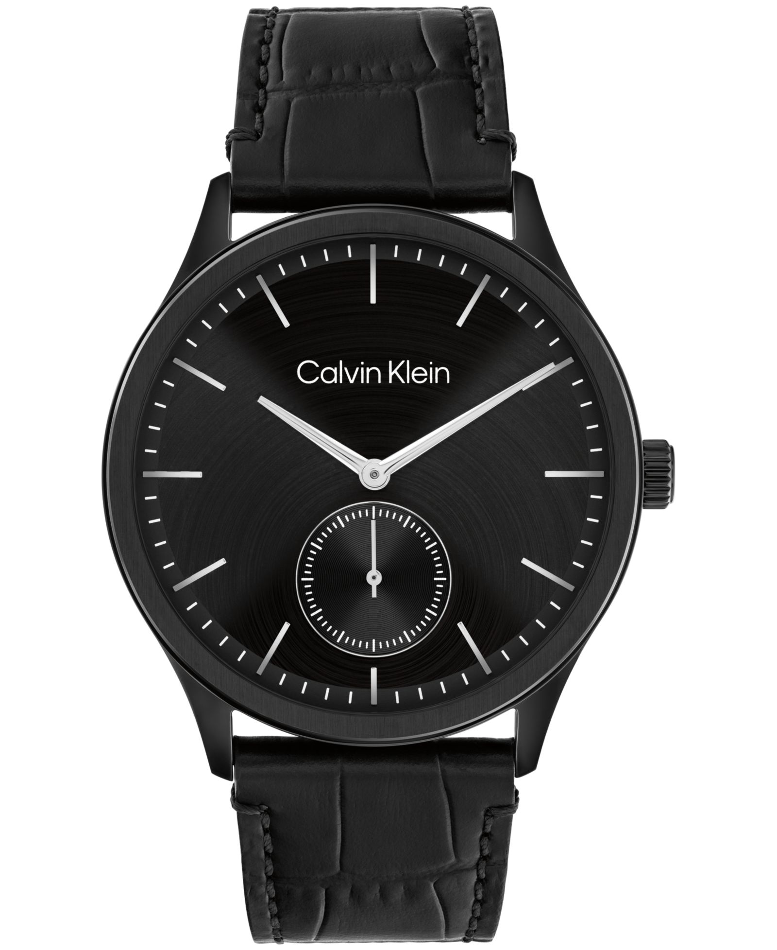 Calvin Klein Men's Tailored Black Leather Strap Watch, 42mm