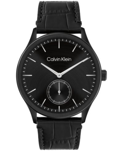 Мужские часы Calvin Klein с кожаным ремешком, 42mm, черные