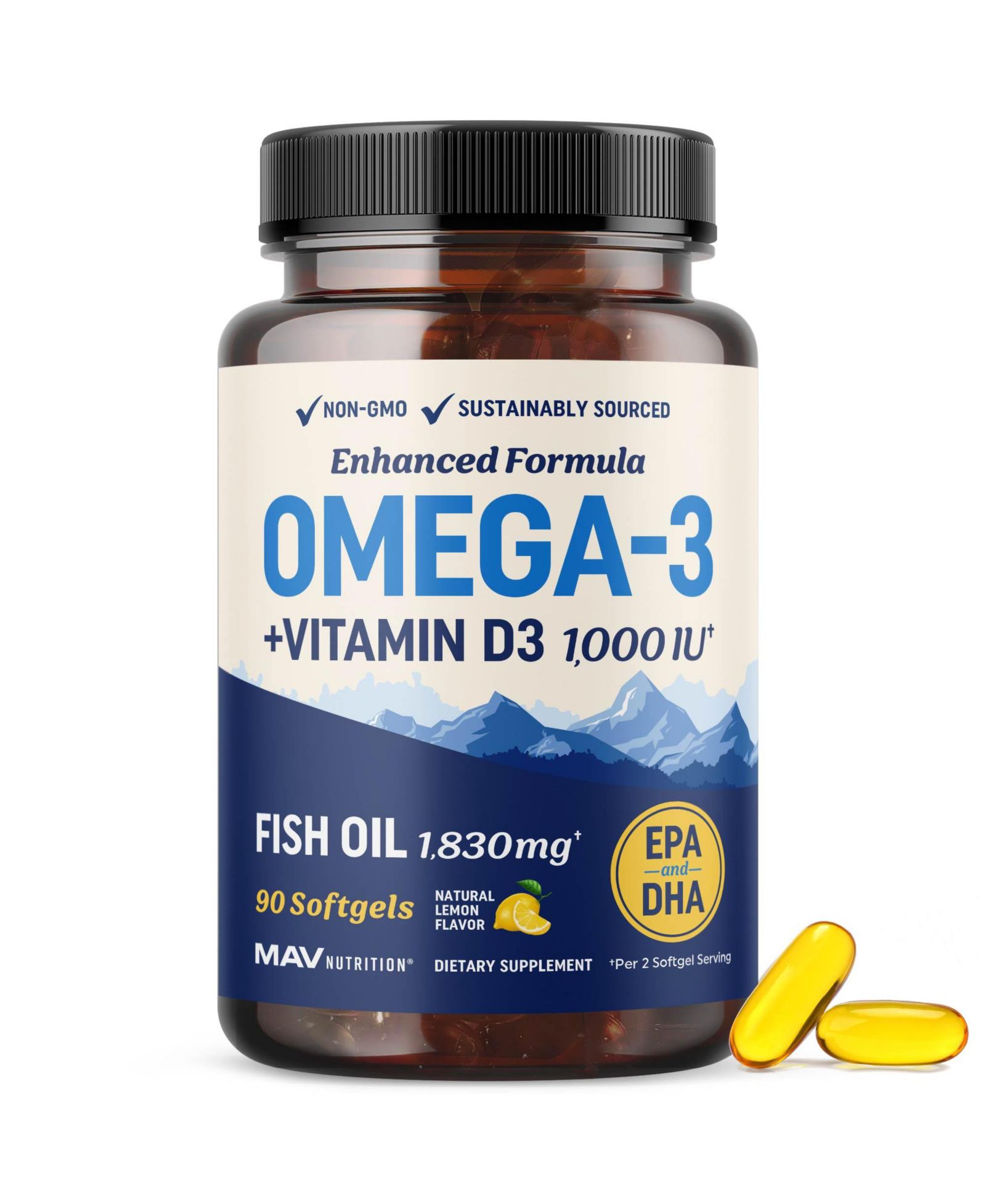 MAV Nutrition рыбий жир с витамином D3, 90 шт