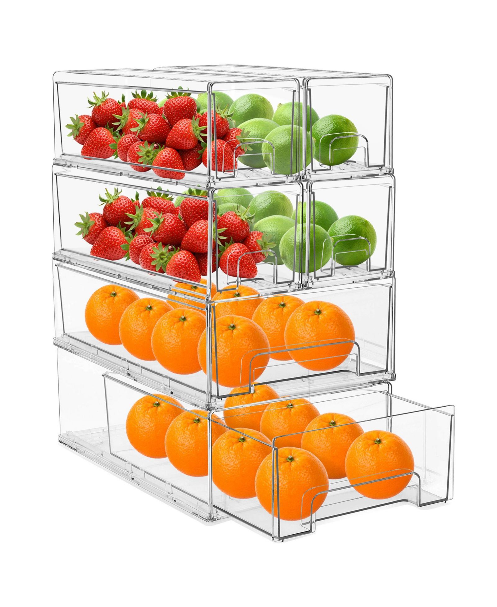 Sorbus 2 Medium & 4 Small Clear Stackable Pull-Out Refrigerator Drawers with Handles - for Kitchen, Freezer, Fridge, & More