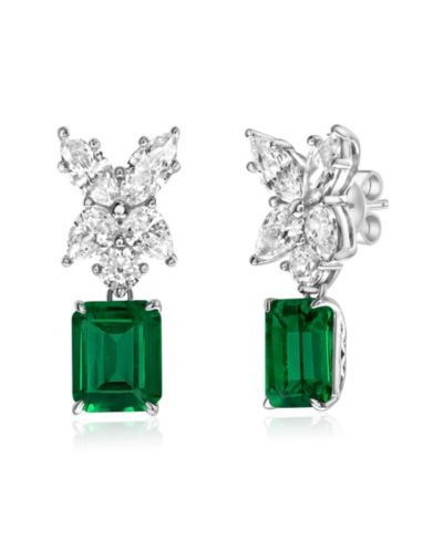 Suzy Levian Gala Collection Sterling Silver Firework Large Cubic Zirconia Cluster Drop Dangle Earrings