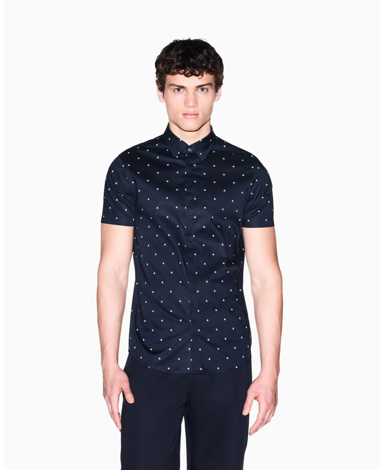 Мужская рубашка A|X Armani Exchange Short Sleeve Poplin Allover logo Print Button Down