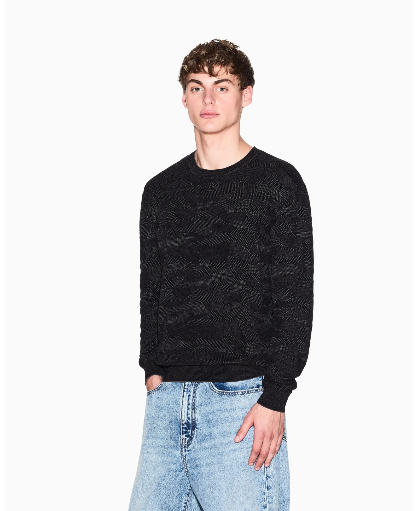 A|X Armani Exchange Men's Jacquard Camouflage Mercerized Cotton Sweater