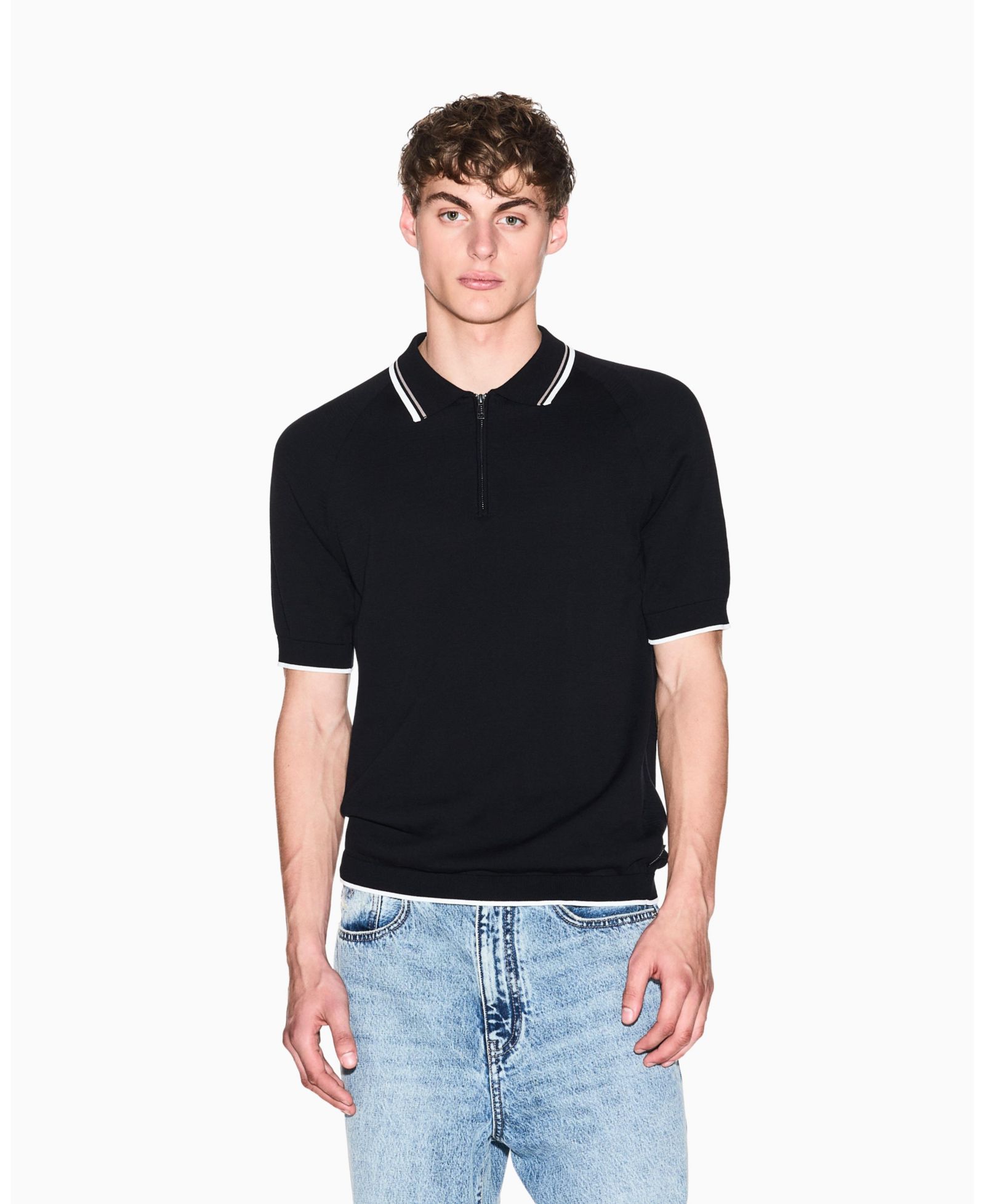 A|X Armani Exchange Мужская рубашка поло с коротким рукавом и молнией