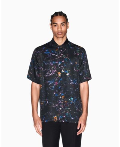 A|X Armani Exchange Men's Short Sleeve Silky Printed Button Up Shirt