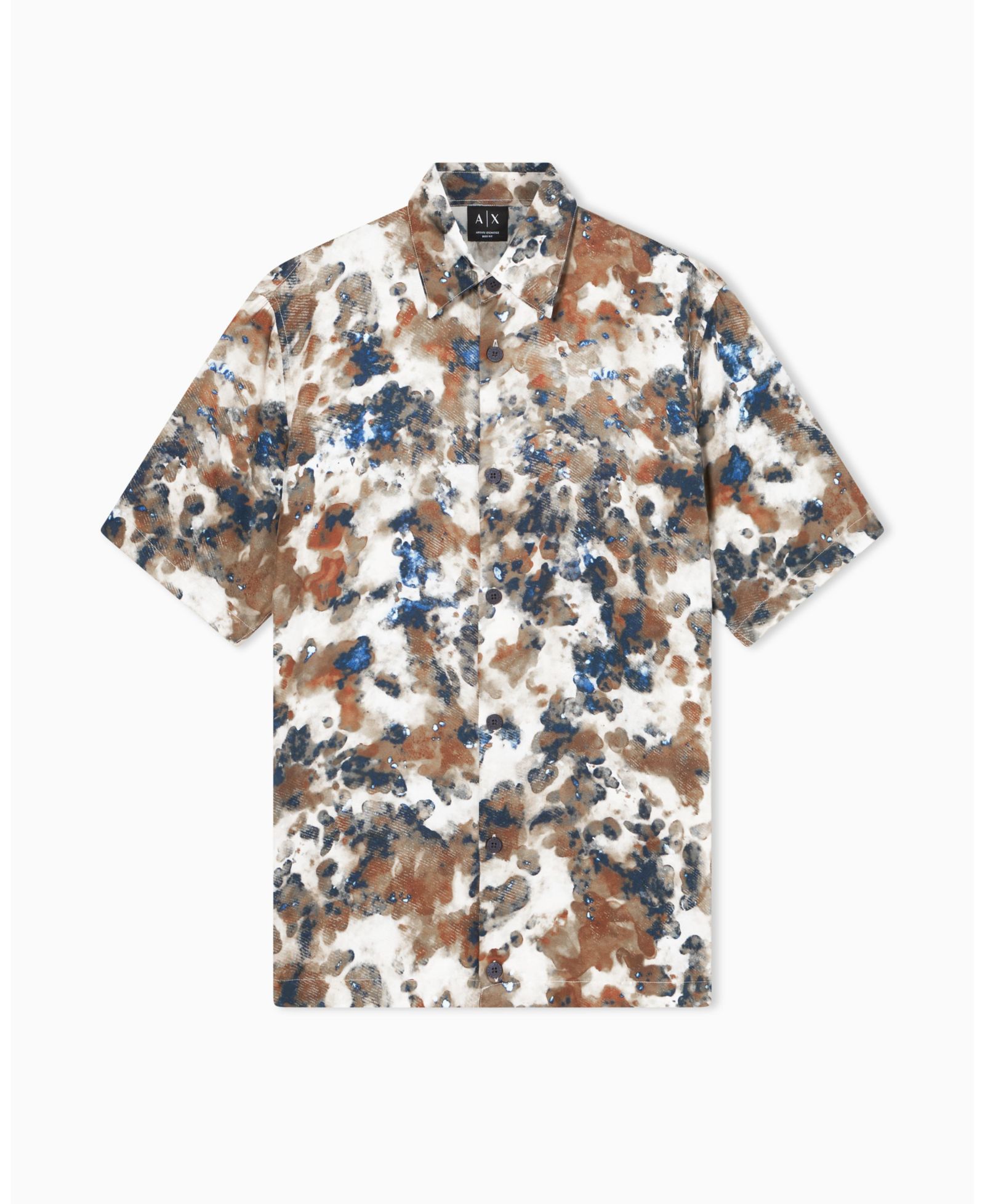 A|X Armani Exchange Men's Short Sleeve Silky Printed Button Up Shirt