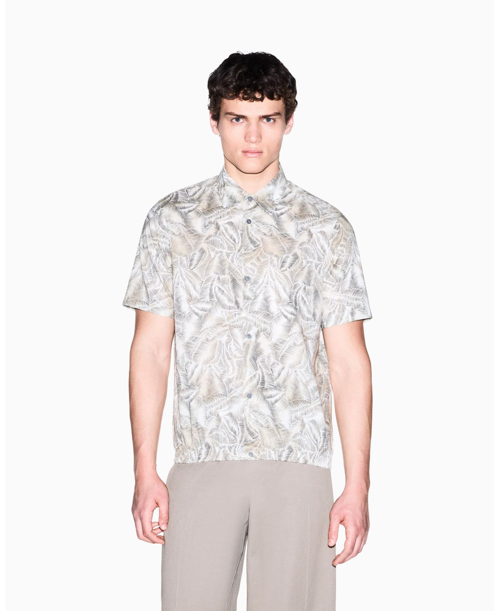 A|X Armani Exchange Men's IBIZA X Cotton Leaf Print Button Down Shirt
