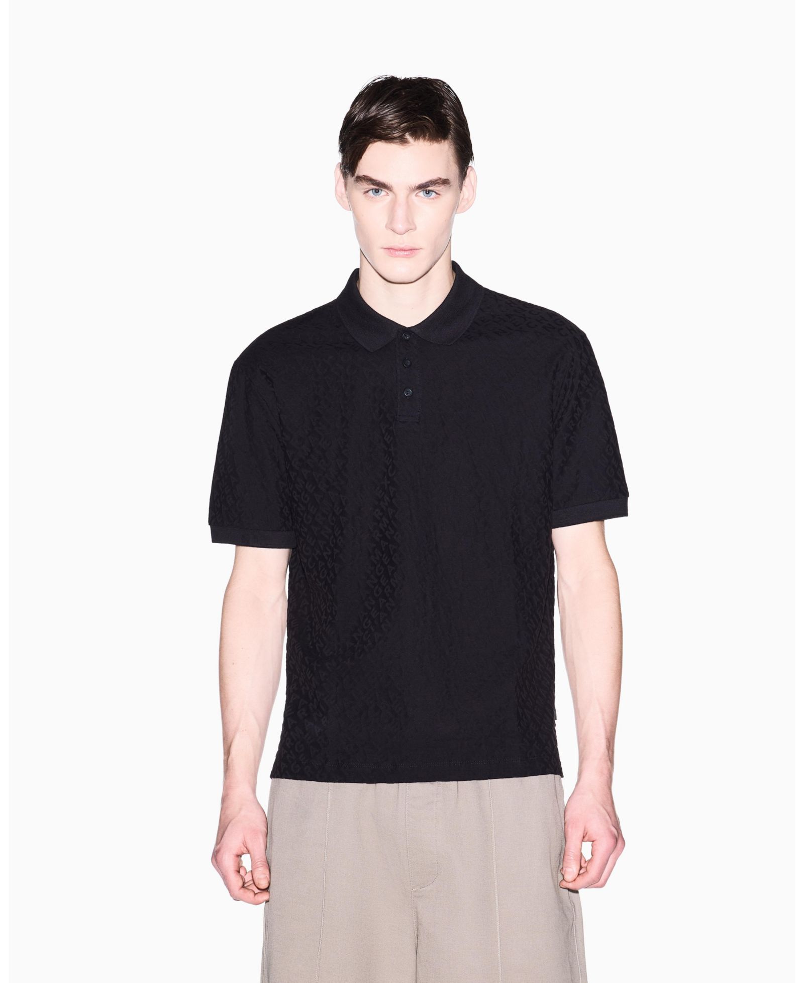 A|X Armani Exchange Men's Mercerized Cotton All Over Logo Print Polo Shirt