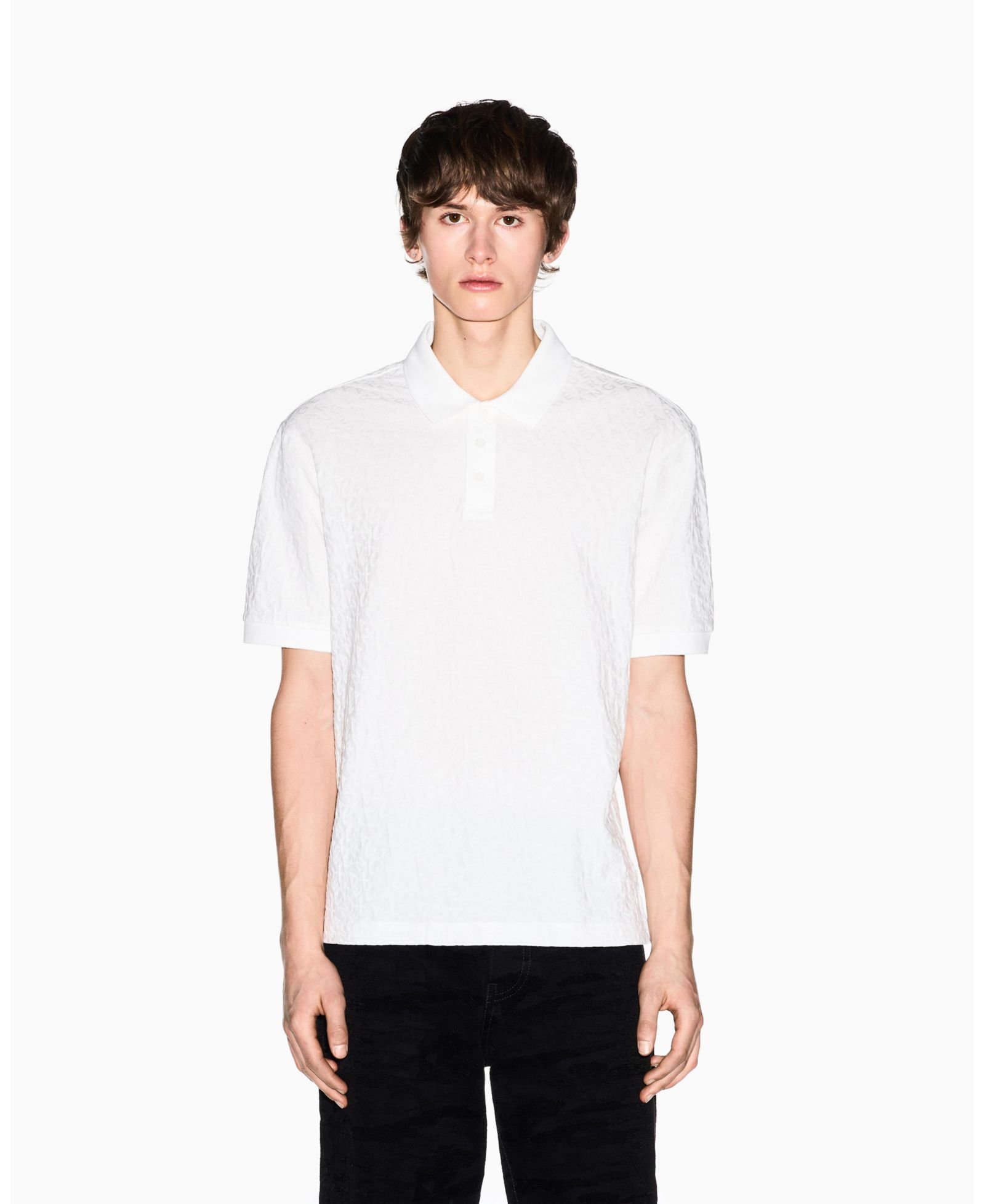 A|X Armani Exchange Men's Short Sleeve Mercerized Cotton All Over Logo Print Polo Shirt