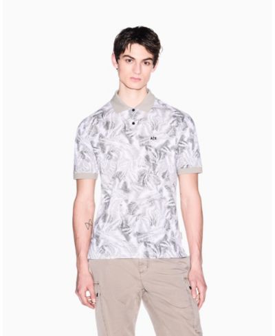 A|X Armani Exchange Мужская рубашка-поло IBIZA X Pique с принтом листьев