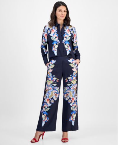 T Tahari Женские брюки Floral Placement-Print Pull-On