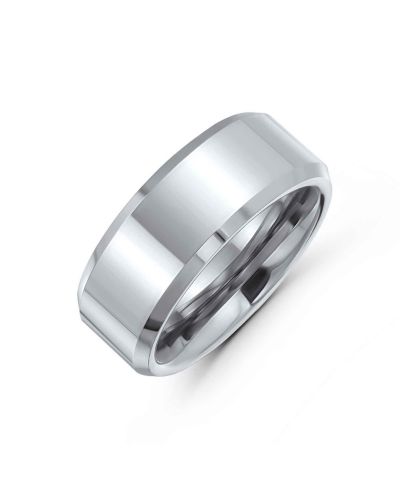 Свадебное кольцо Bling Jewelry Simple Polished Titanium Beveled Edge Silver Tone Comfort Fit
