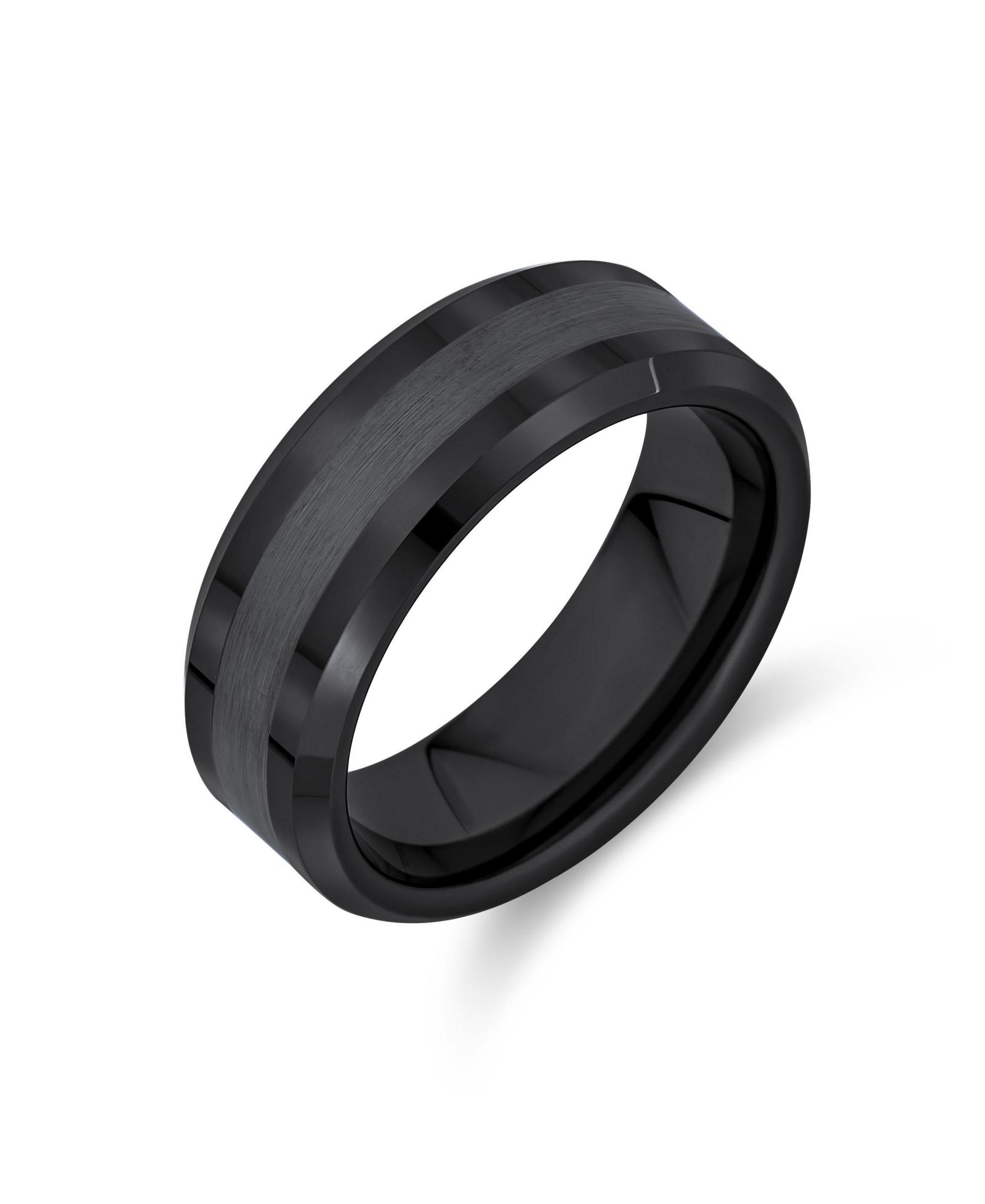 Bling Jewelry Plain Simple Beveled Edge Gunmetal Titanium Wedding Band Ring 8MM Comfort Fit