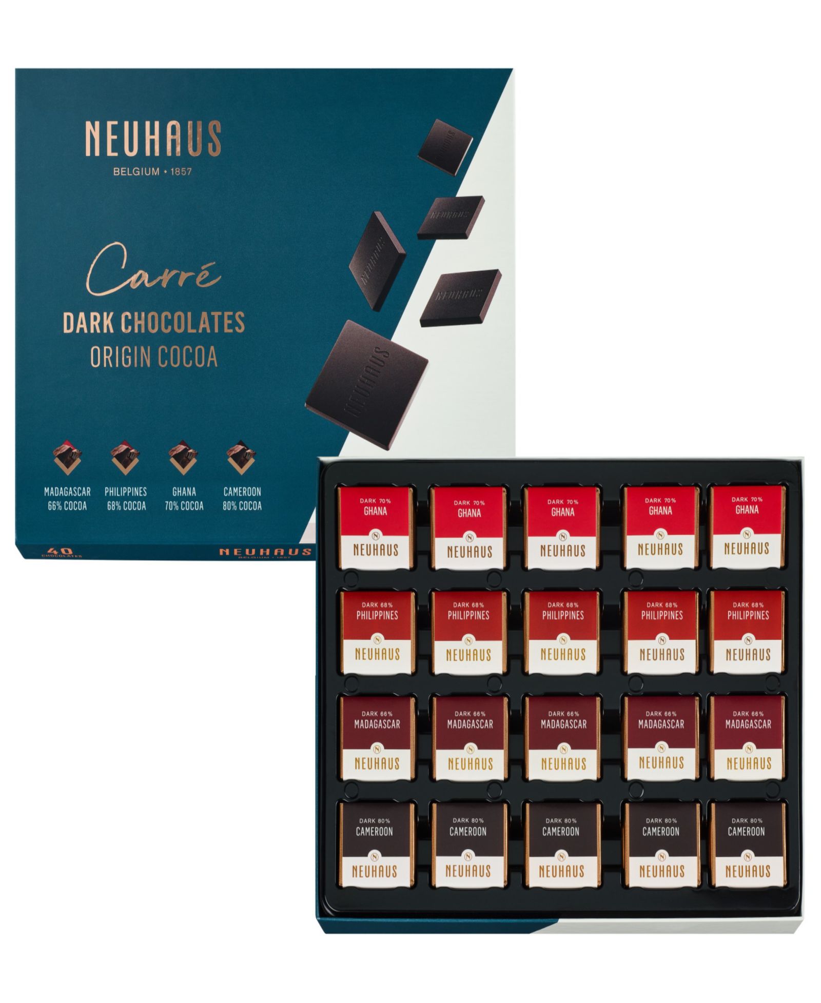 Neuhaus Carré Origin набор темного шоколада, 40 шт.