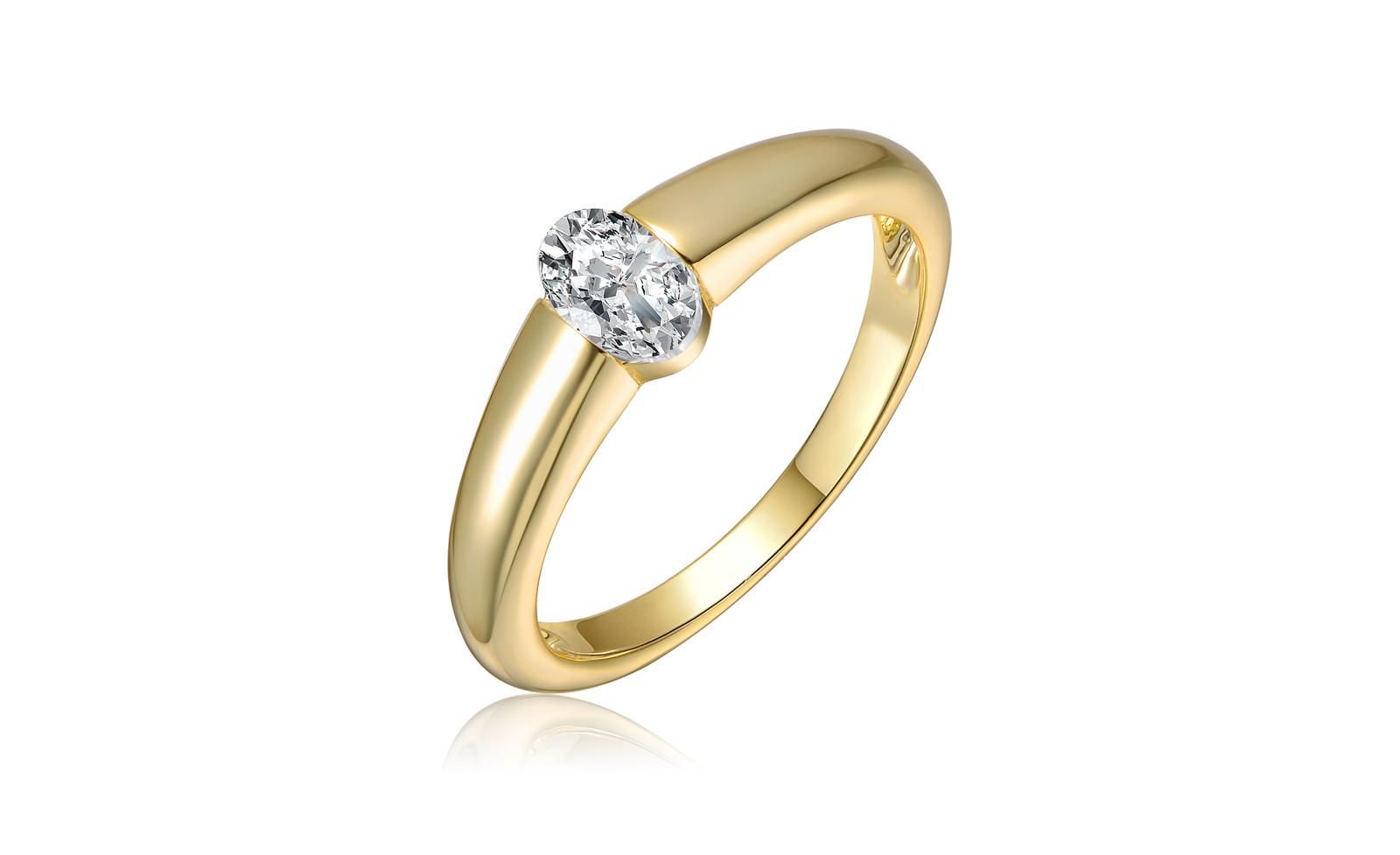 Genevive Women's 14K Gold Plated Clear Cubic Zirconia Solitaire Ring