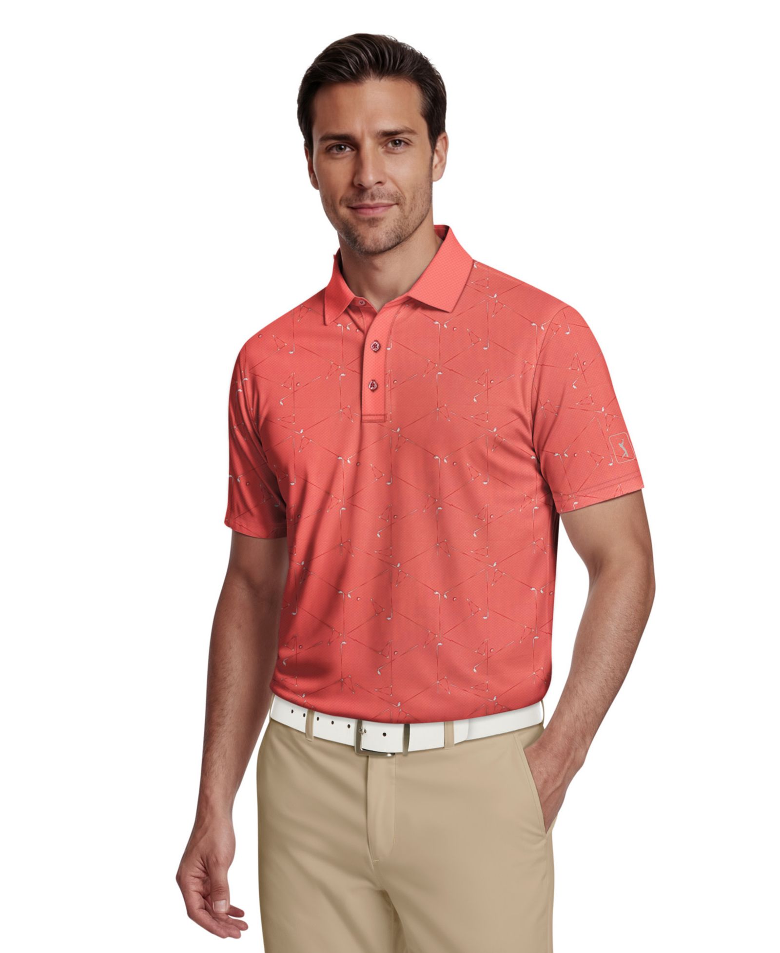 PGA TOUR Мужская рубашка поло с принтом Short-Sleeve