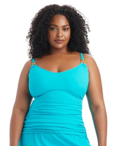 Bleu by Rod Beattie Plus Size Pique Ole Scoop Neck Tankini Swim Top
