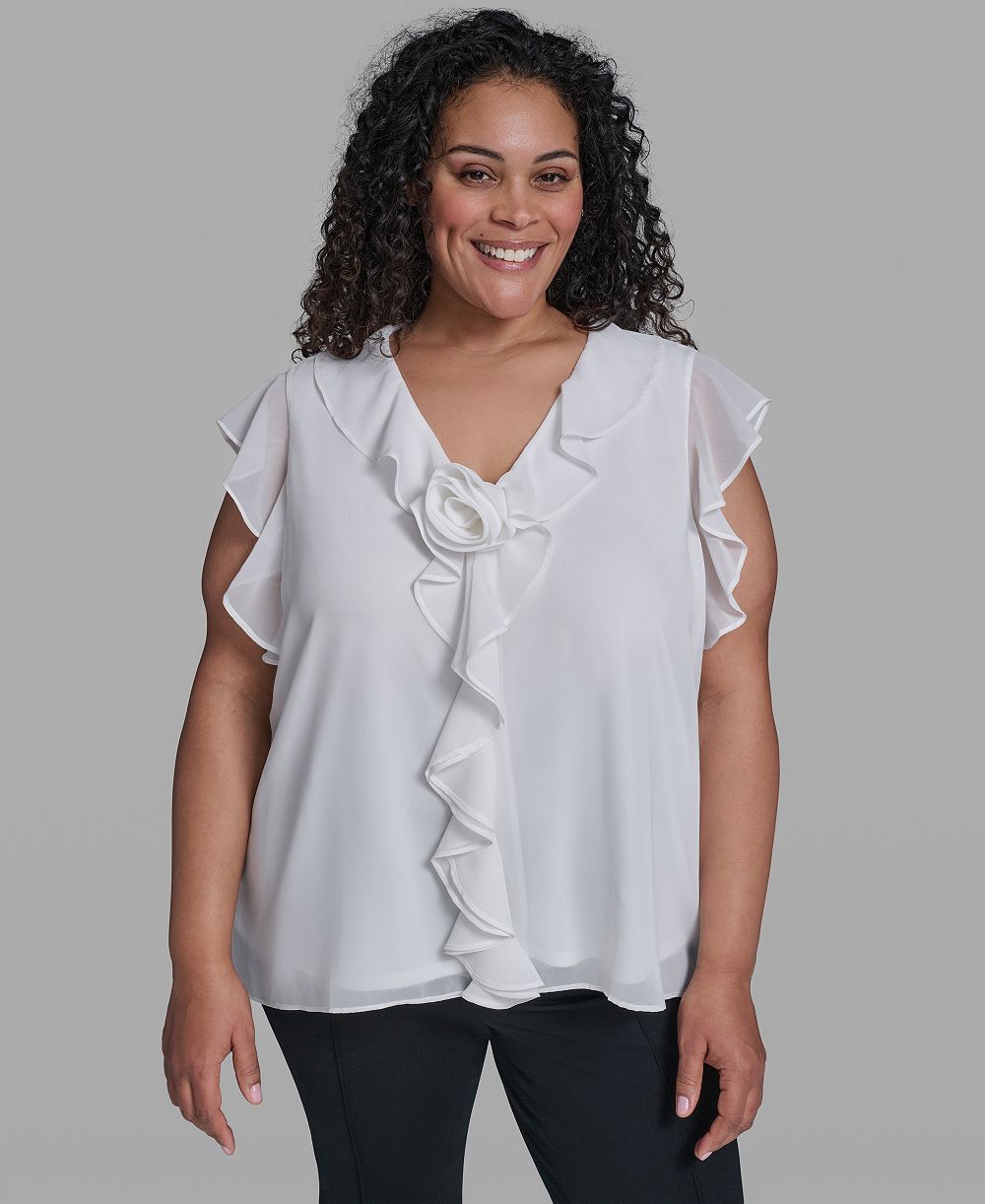 KARL LAGERFELD PARIS блузка Rosette V-Neck с рюшами Plus Size
