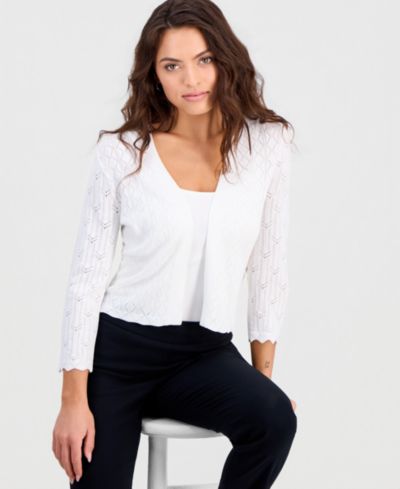 Трикотажный кардиган Robbie Bee Petite Pointelle Knit Open-Front Shrug