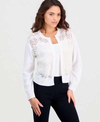 Трикотажный кардиган Robbie Bee Petite Crochet Open-Front Long-Sleeve Shrug