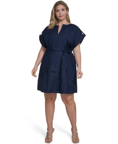 Vince Camuto Plus Size Tie Waist Cap-Sleeve Shift Dress