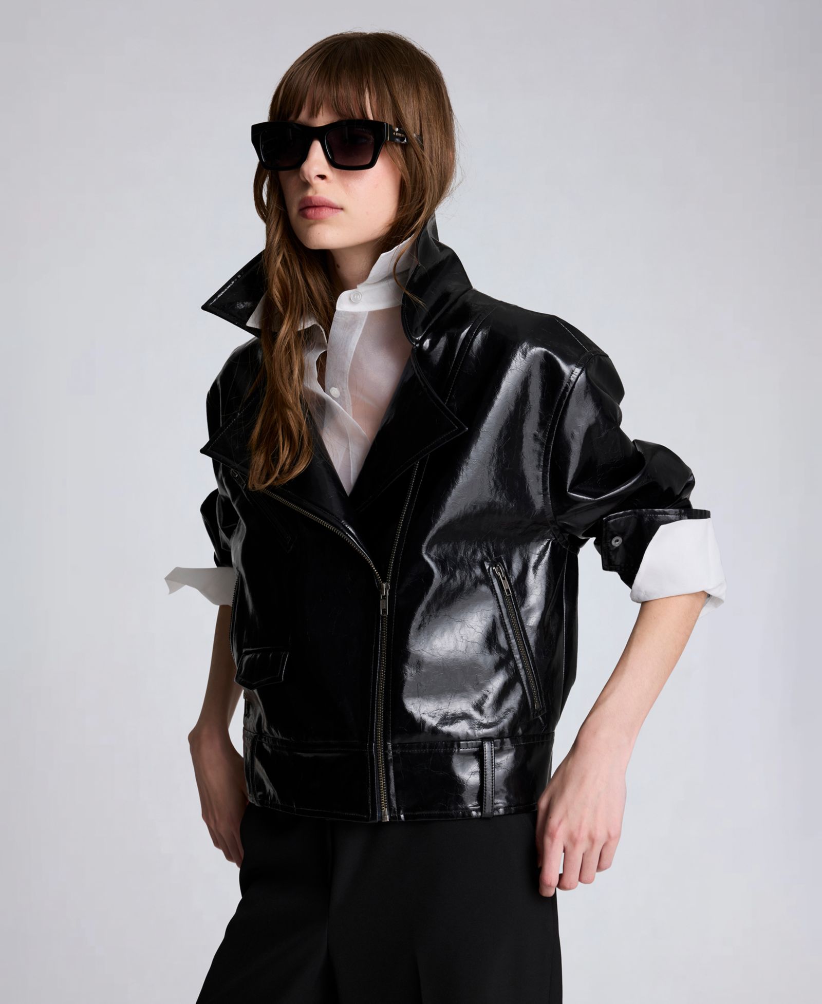 Kenneth Cole Women's Faux-Leather Zip-Front Moto Jacket