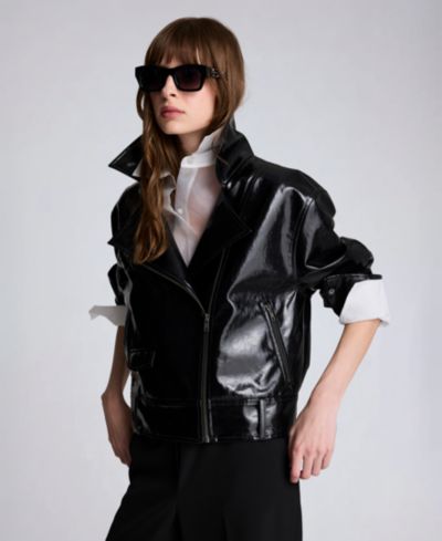 Kenneth Cole Women's Faux-Leather Zip-Front Moto Jacket